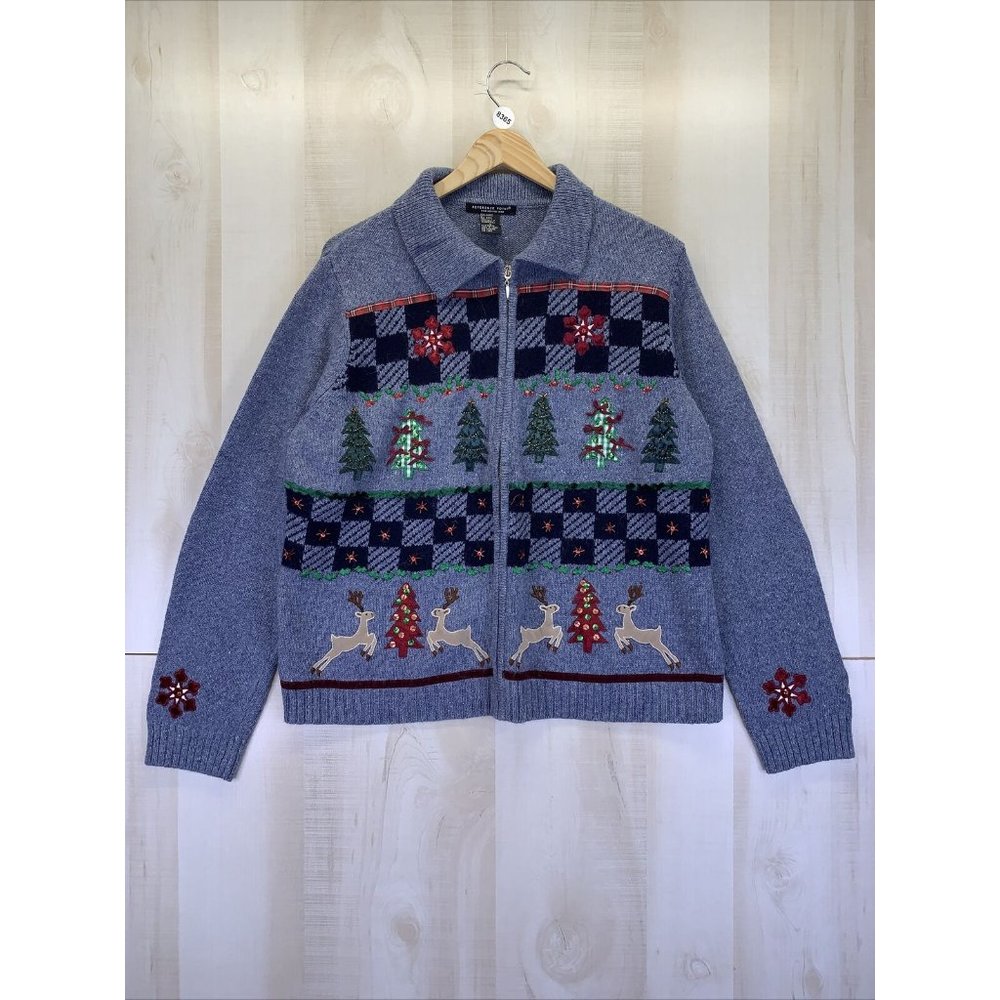 Reference Point New York Womens Wool Blend Sweater Jacket Christmas-Large-8365